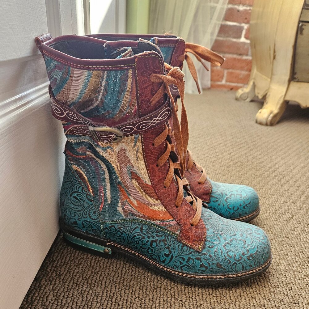 Women's Embossed Multicolor Mid-Calf Winter Boots